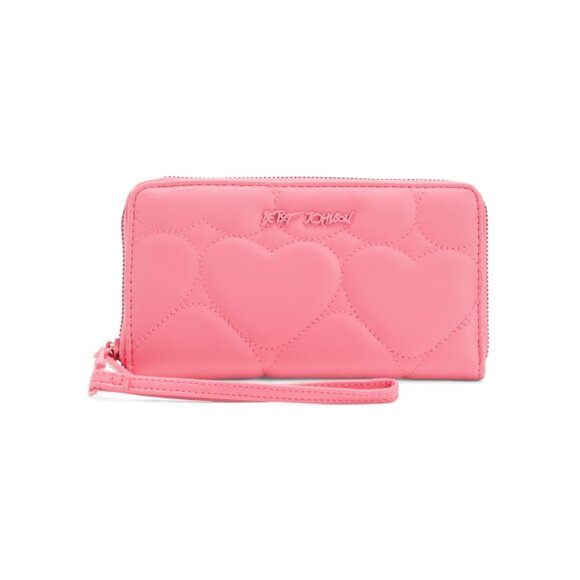 BETSEY JOHNSON Pink Boxed Quilted Heart Zip Around Wallet With Wristlet - Picture 1 of 2